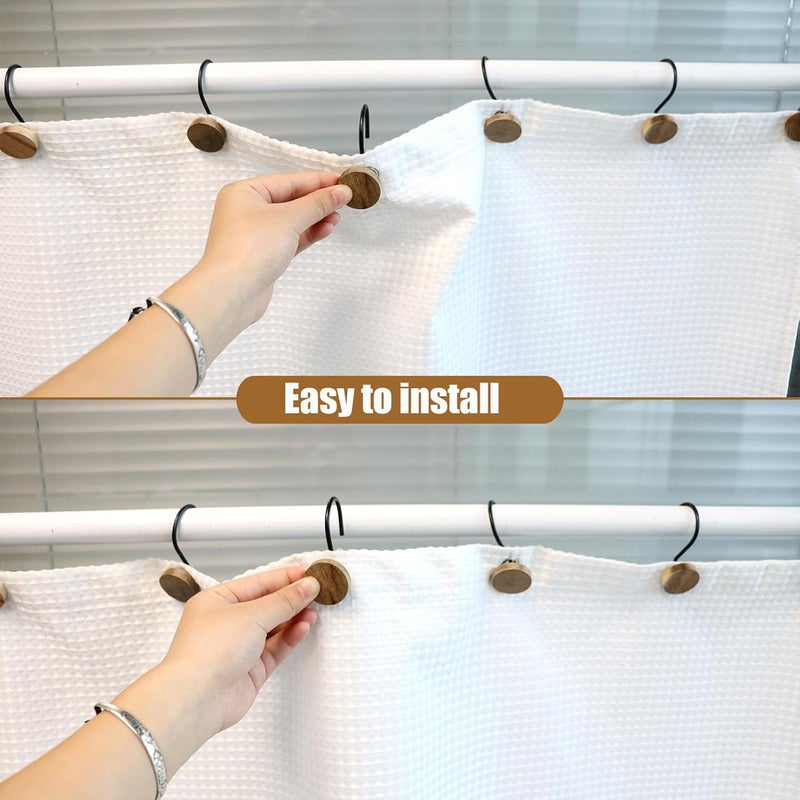 JTDTH Shower Curtain Hooks, Wood Decorative Shower Curtain Rings, Modern Round Log Shower Curtain Hangers, 12PCS Shower Hooks for Shower Curtain Rod, Bedroom, Living Room (Black) - Image 3